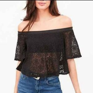 Urban Outfitters Black Lace Off-Shoulder Crop Top